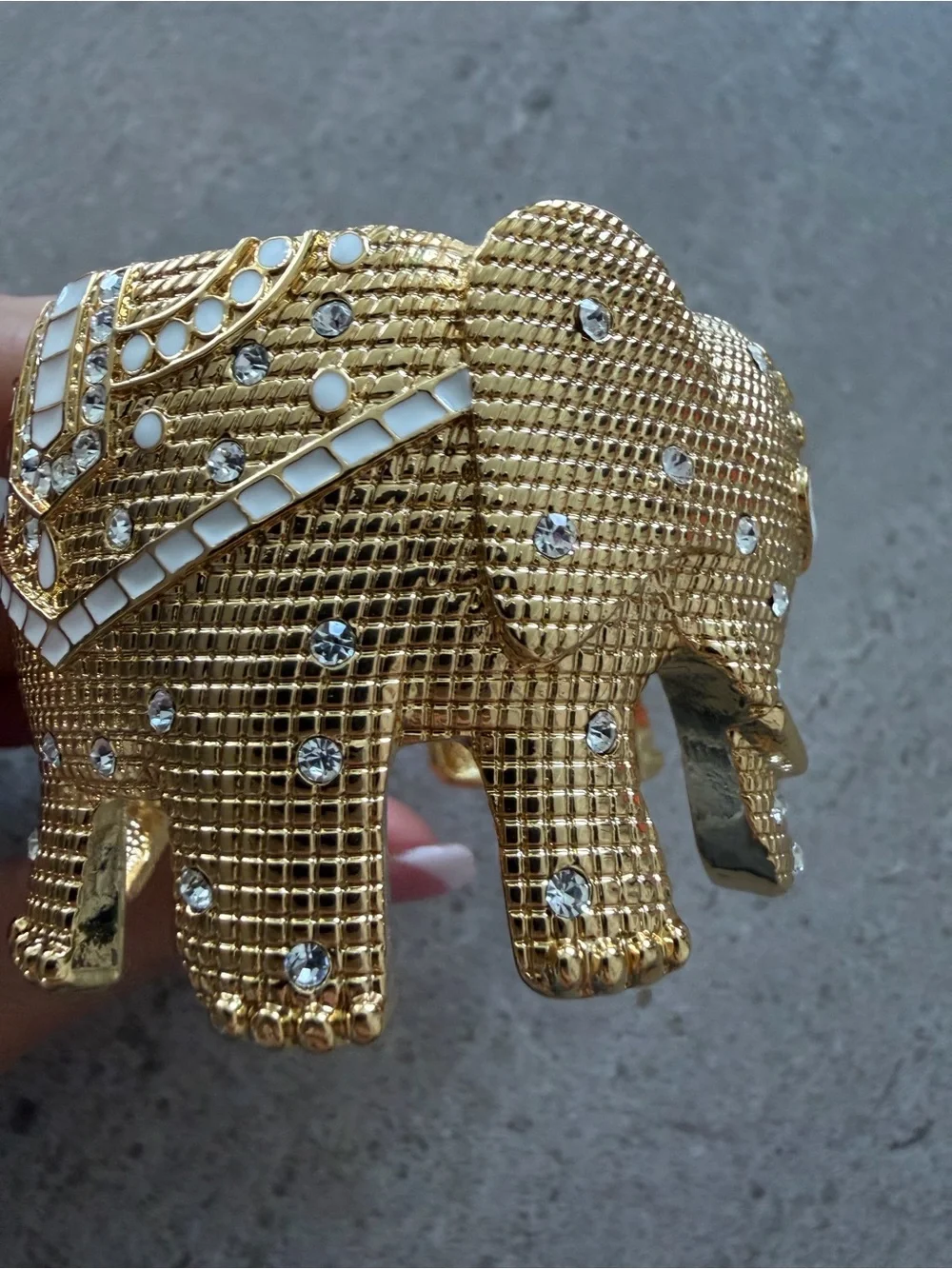 Lilly Pulitzer Gold Elephant Cuff Bracelet with White Enamel Accents